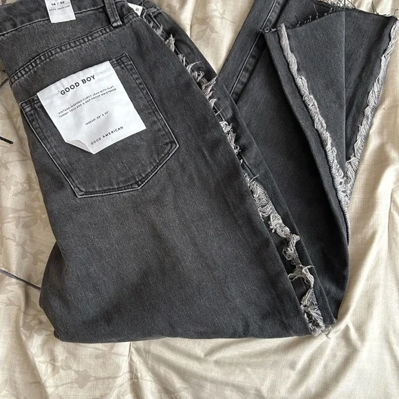 NWT Good American Good Boy Outseam Frayed Midrise Straight Jean size 14/32 - Picture 11 of 11